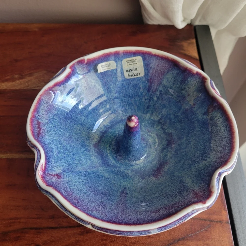 Vintage Ceramic Annapolis Pottery Apple Baker Blue Purple Glazed Dish Rare New